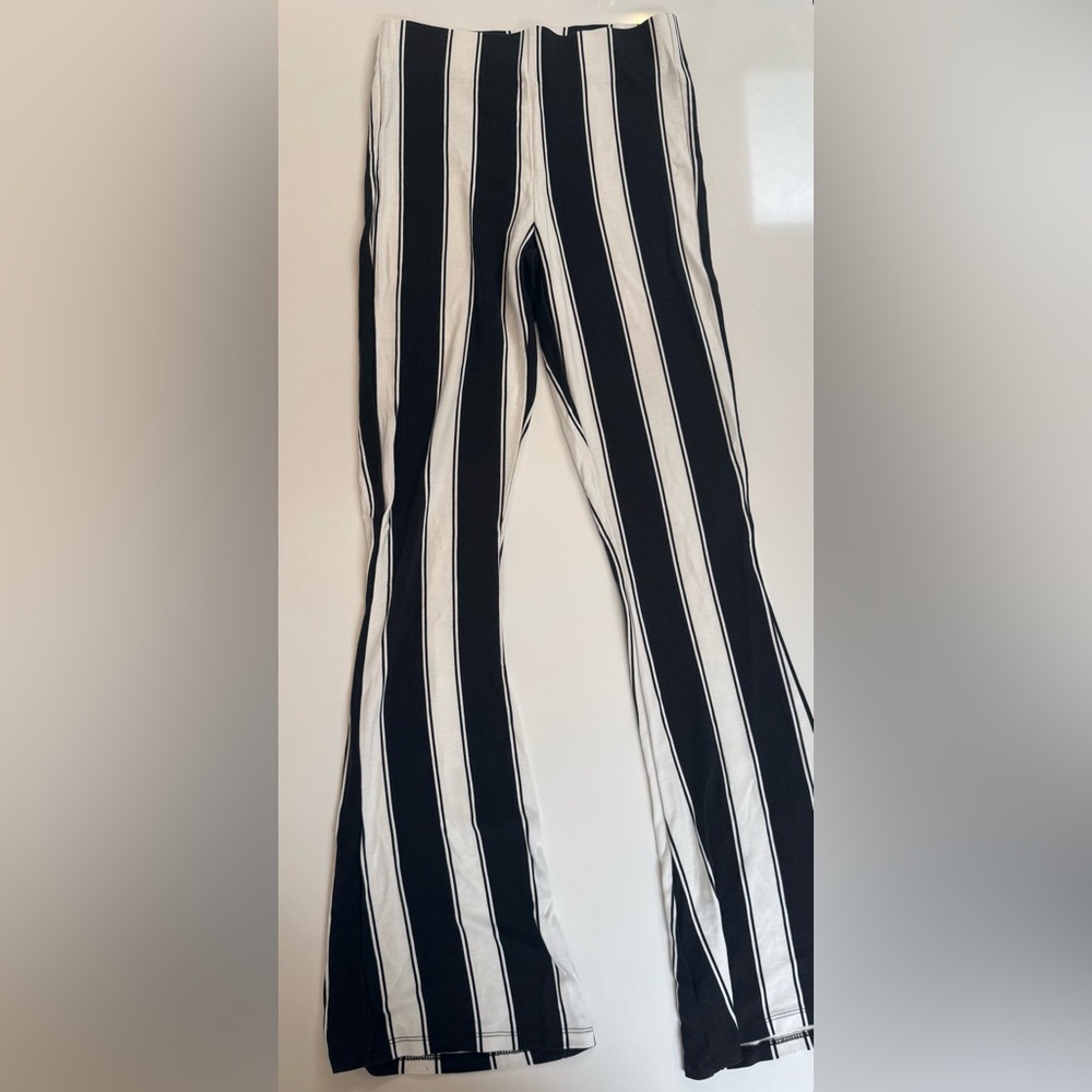 Topshop Black and White Pull On Striped Pants